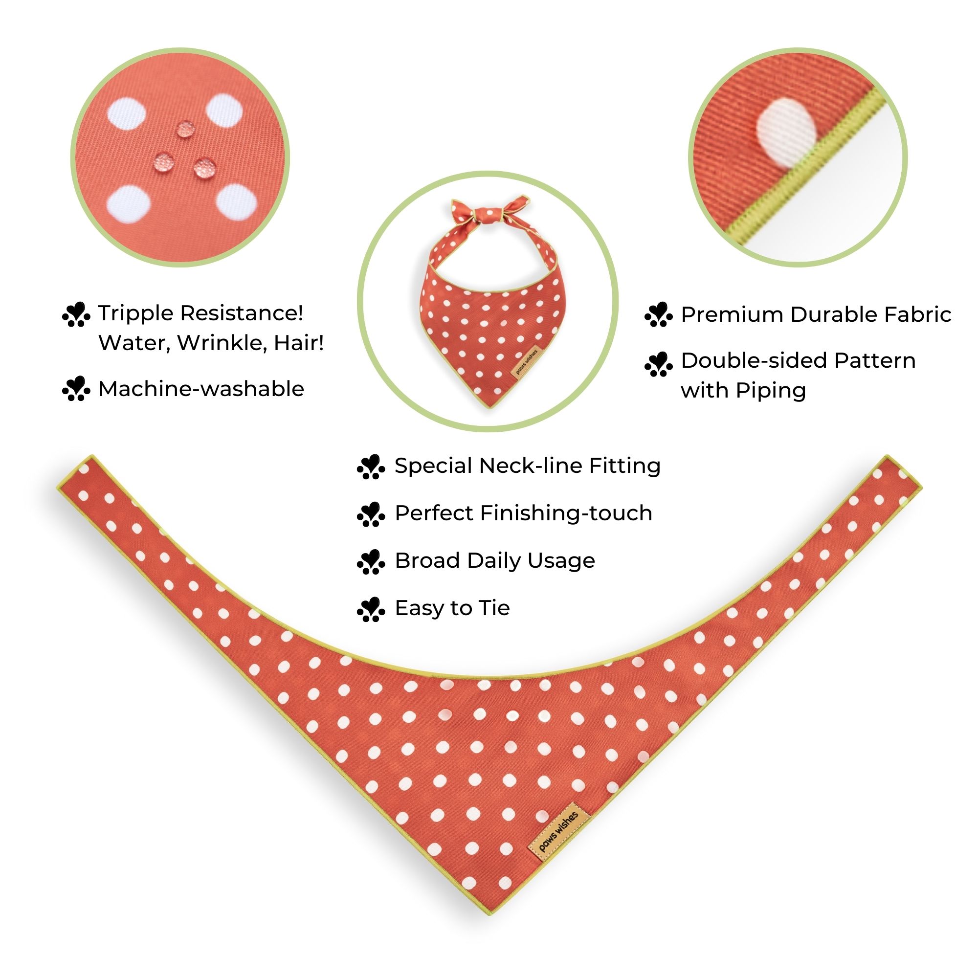Dog Bandana White Red Dots