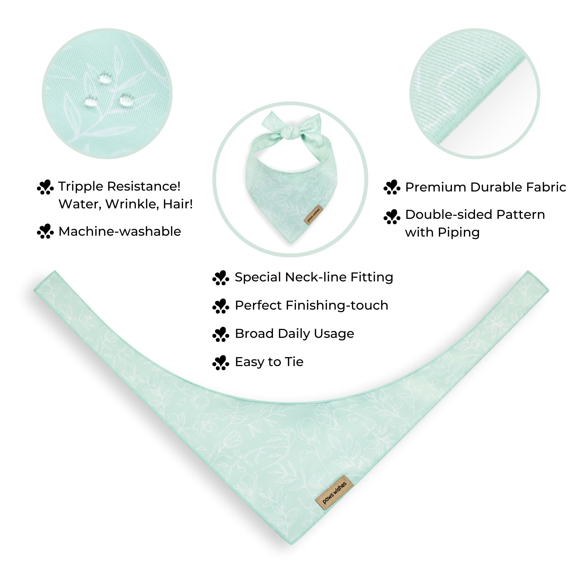 Dog Bandana Leaves in Green