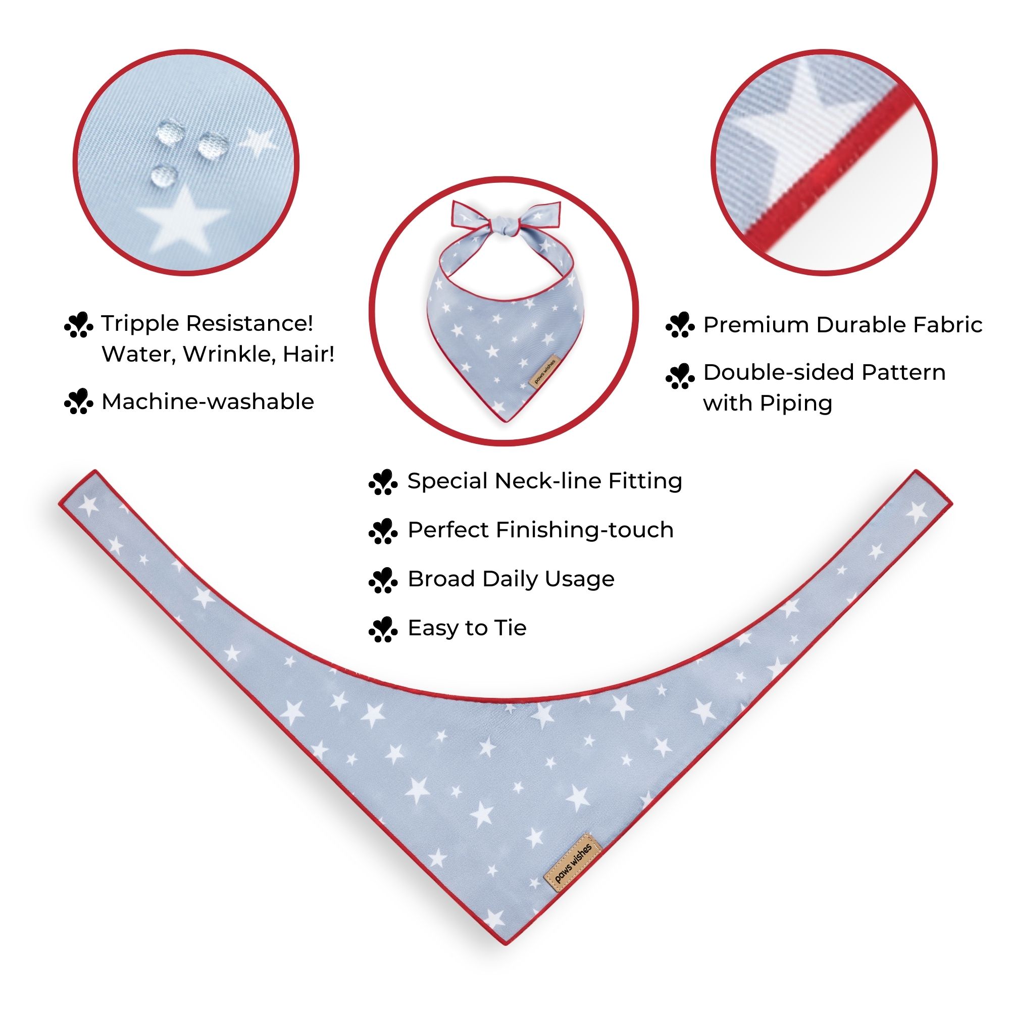 Dog Bandana Star in Blue Solid