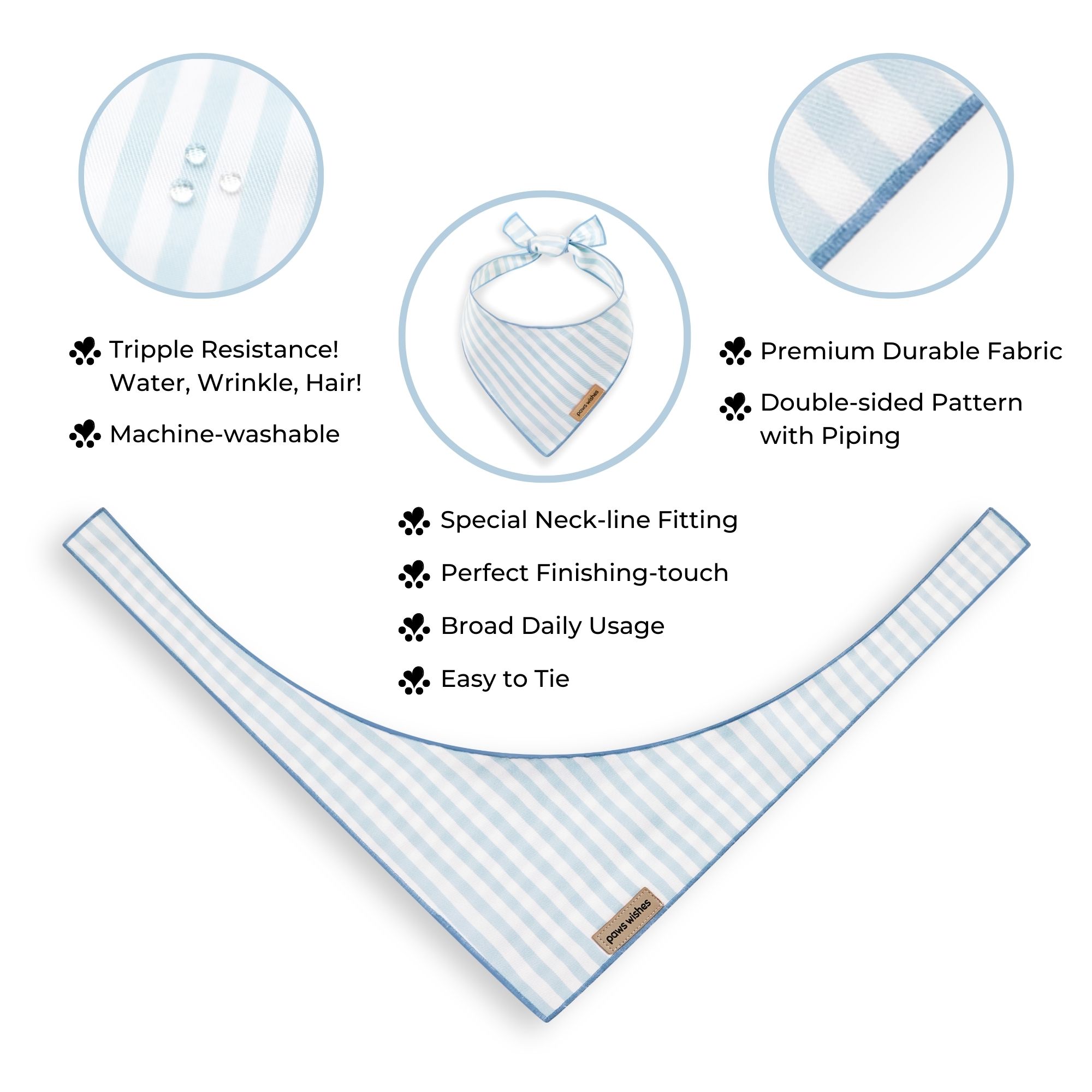 Dog Bandana Baby Blue Stripe