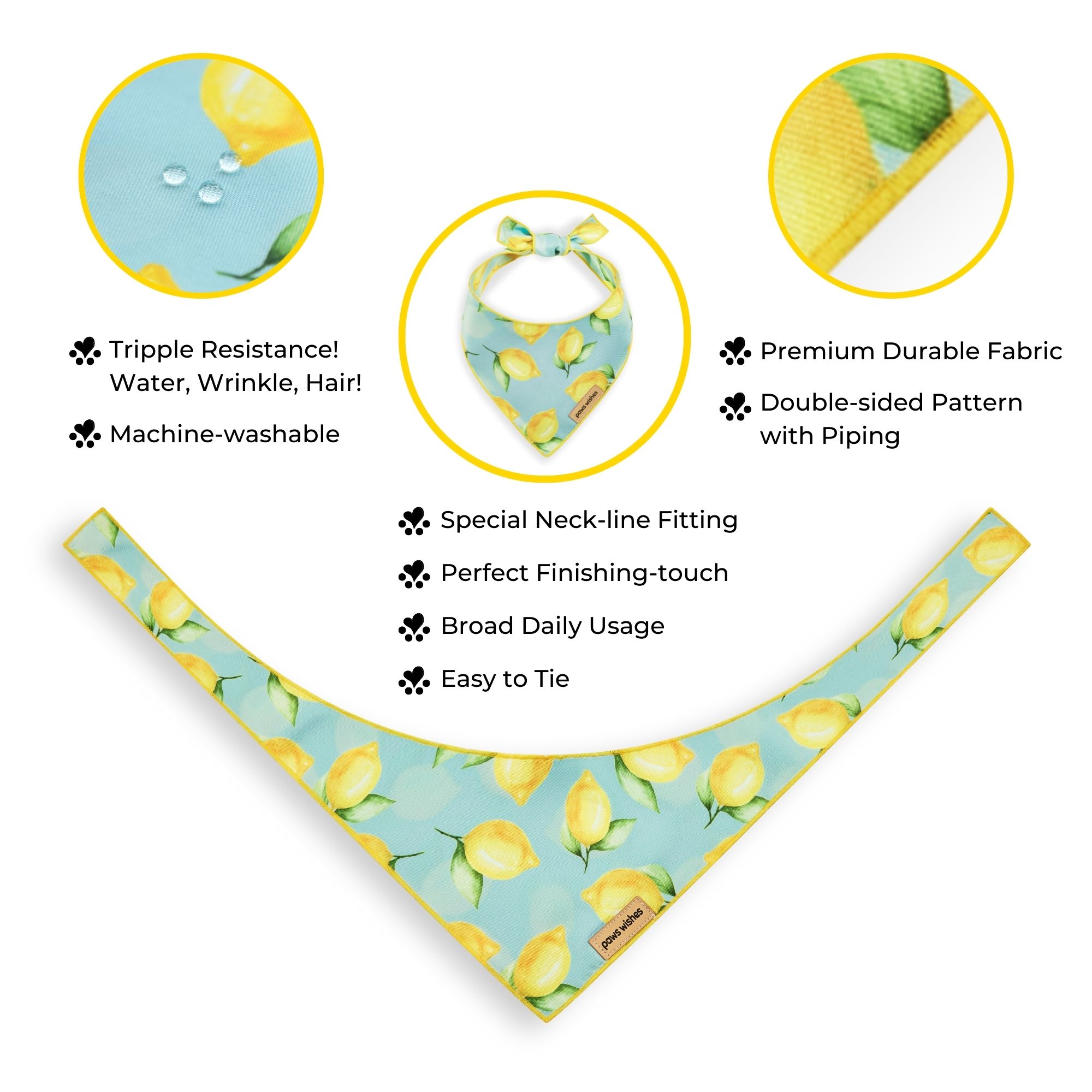 Dog Bandana Yellow Lemon Fruit